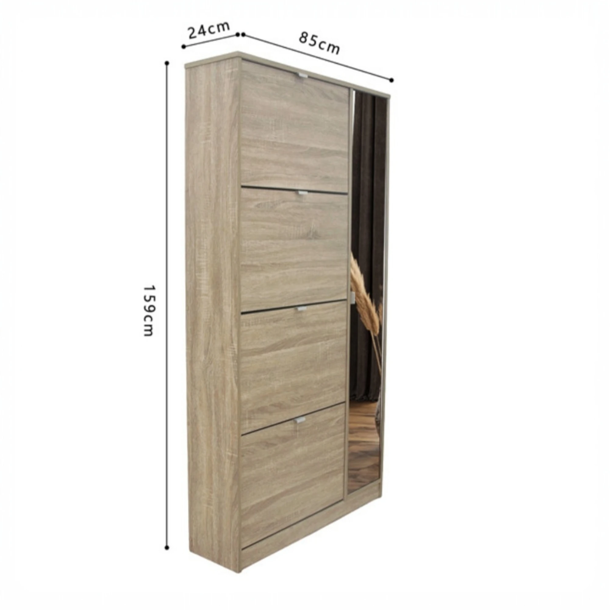 Rangement chaussures Marcel 4 tiroirs et 1 porte miroir Décor Sonoma hauteur 159 cm – Image 5