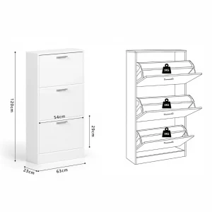 Rangement chaussures Carini 3 tiroirs Blanc hauteur 120 cm