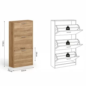 Rangement chaussures Carini 3 tiroirs Sonoma hauteur 120 cm