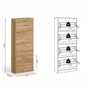 Rangement chaussures Carini 4 tiroirs Sonoma hauteur 155 cm