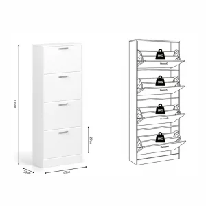 Rangement chaussures Carini 4 tiroirs Blanc hauteur 155 cm