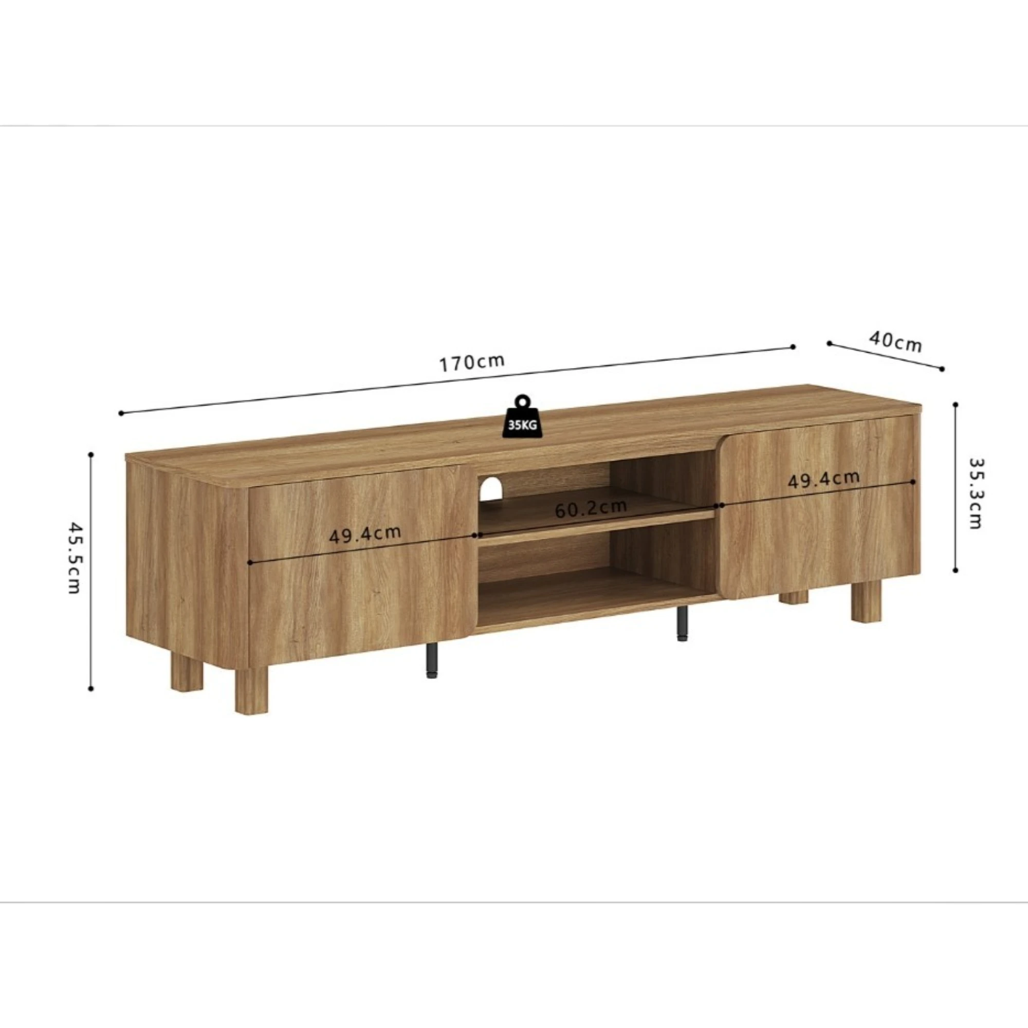 Meubles Tv 170 cm malibu décor chêne naturel – Image 2